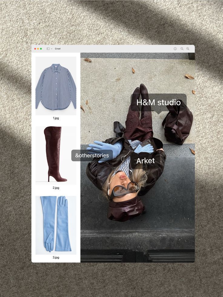 Referência visual com layout de coleção e styling.
